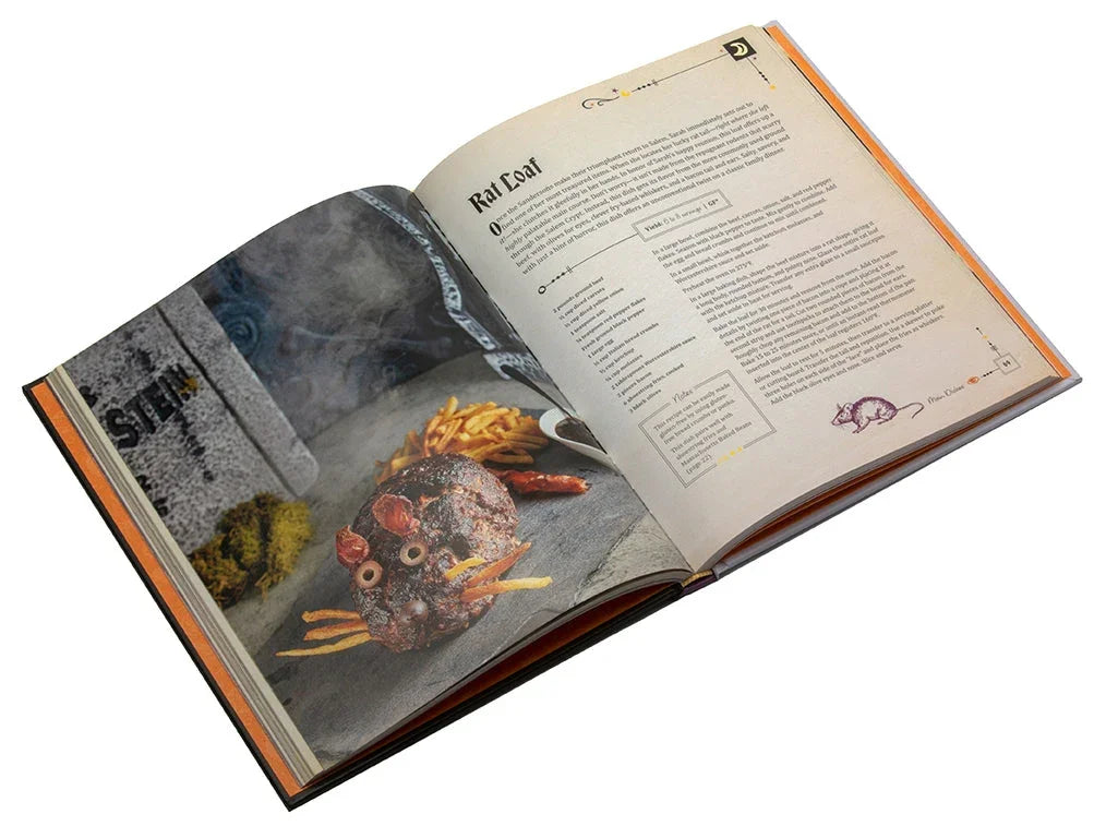Open cookbook featuring a recipe for rat tail, with a colorful dish and detailed instructions on a page.