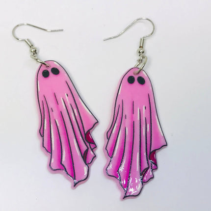 Pink Ghost Earrings, Cute Goth Ghost Horror - City Morgue Toys & Collectibles