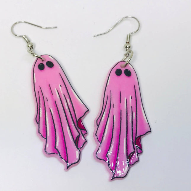 Pink Ghost Earrings, Cute Goth Ghost Horror - City Morgue Toys & Collectibles