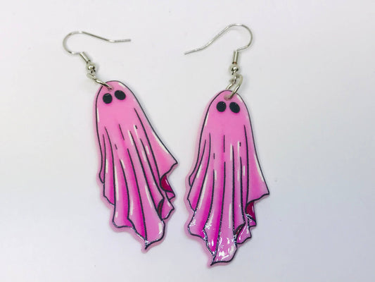 Pink Ghost Earrings, Cute Goth Ghost Horror