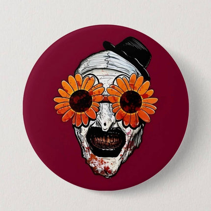 Terrified Clown Button Pin    