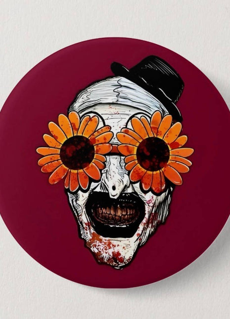 Terrified Clown Button Pin    