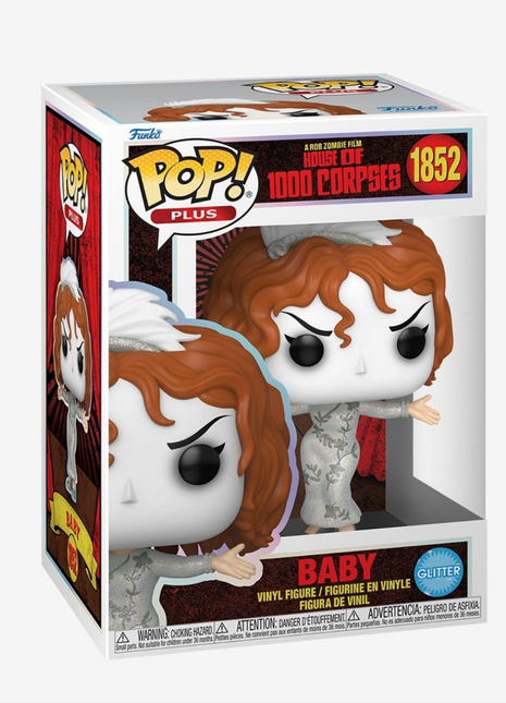 House of 1000 Corpses Baby Funko Pop! Vinyl figure in a box, featuring white hair and a silver dress, item #1852.