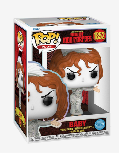 House of 1000 Corpses Baby Funko Pop! Vinyl figure in a box, featuring white hair and a silver dress, item #1852.