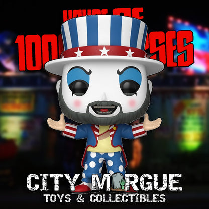 Captain Spaulding Funko Pop! vinyl figure wearing a red, white, and blue outfit with polka dots and a top hat.