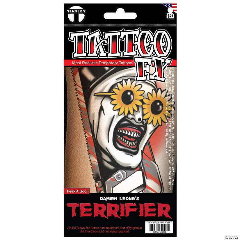 Tinsley Transfers Terrifier™ Art the Clown Peek A Boo Temporary Tattoo