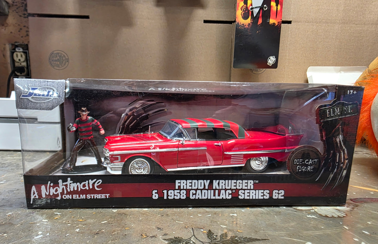 Freddy Krueger & 1958 Cadillac Series 62 Die Cast Car and Figure (New in Box)