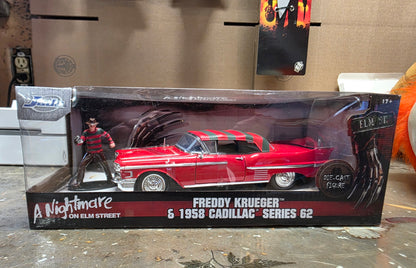 Freddy Krueger & 1958 Cadillac Series 62 Die Cast Car and Figure (New in Box) - City Morgue Toys & Collectibles