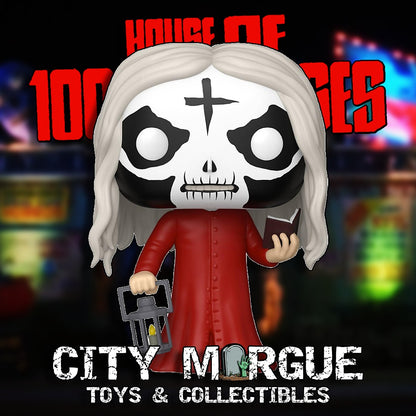Otis B. Driftwood Funko Pop! vinyl figure with white hair, skull face, red robe, holding a book and lantern.