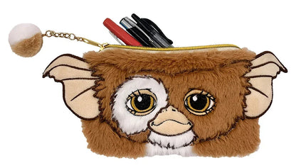 Gizmo plush accessory pouch with embroidered facial features and a fluffy texture, holding pens and markers.