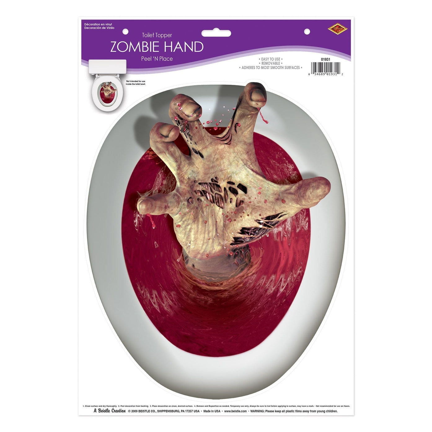 Zombie Hand Toilet Topper Peel N Place