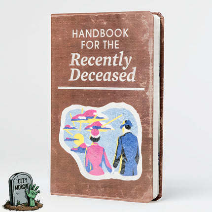 Beetlejuice: Handbook for the Recently Deceased journal with a brown cover and colorful illustration of characters.